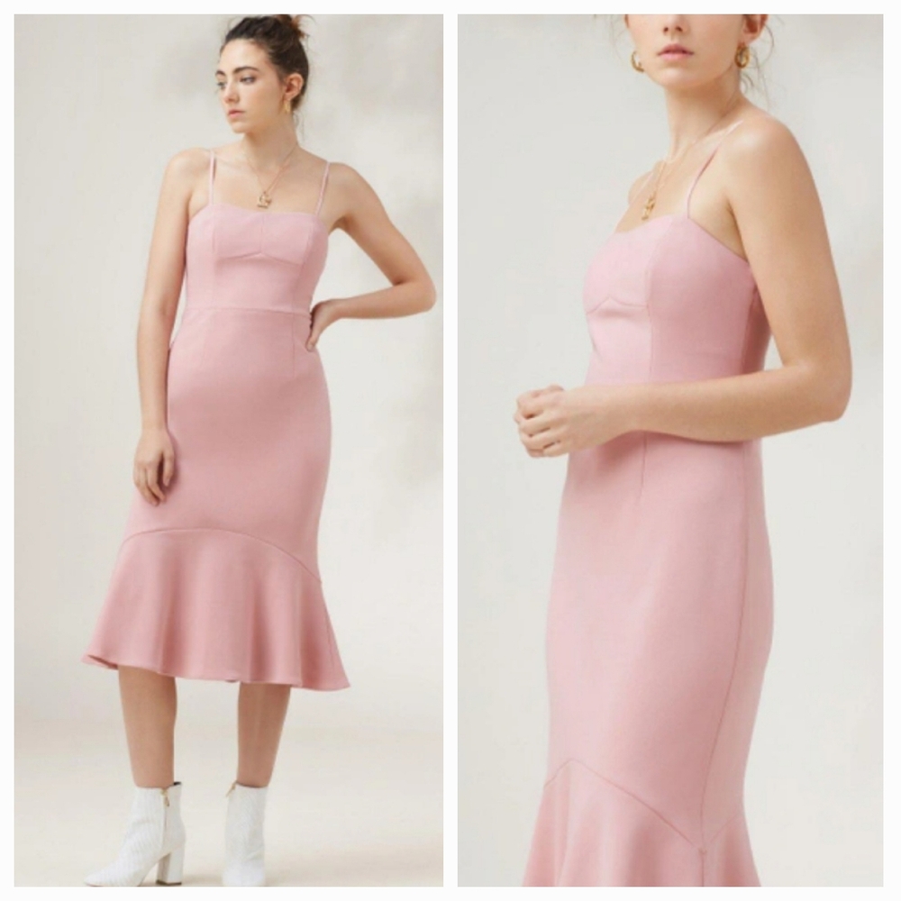 NWOT Finders Keepers Continuum Midi‎ Dress Spaghetti Strap Bodycon In Pink Dust